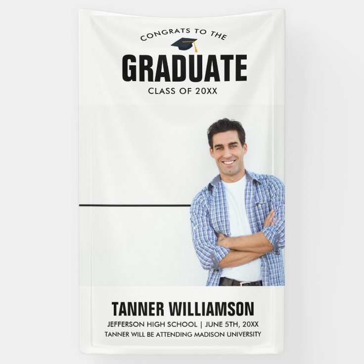 Modern Bold Congrats Grad Photo Graduation Party Banner | Zazzle