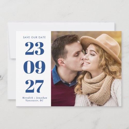 Modern Bold Couple Photo Blue Save The Date
