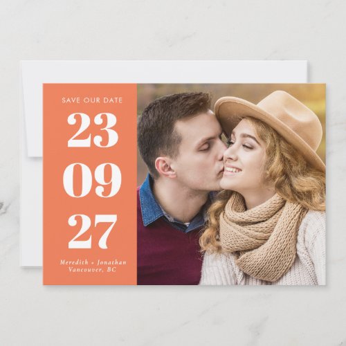 Modern Bold Couple Photo Coral  Save The Date