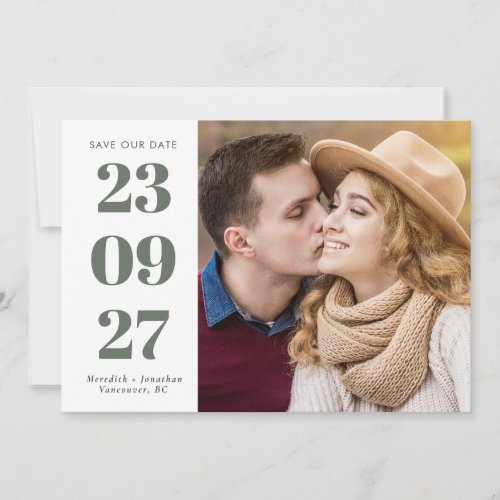 Modern Bold Couple Photo Green Save The Date