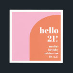 Modern Bold Cute Pink Orange 21st Birthday Custom Napkins<br><div class="desc">Modern Bold Cute Pink Orange 21st Birthday Custom Napkins</div>