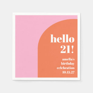 Modern Bold Cute Pink Orange 21st Birthday Custom Napkins