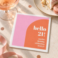Modern Bold Cute Pink Orange 21st Birthday Custom