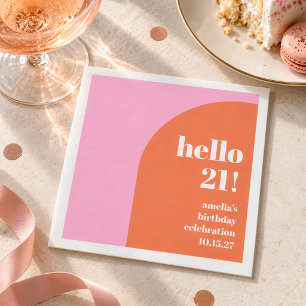 Modern Bold Cute Pink Orange 21st Birthday Custom Napkins