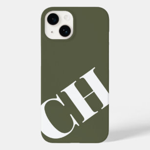 Modern Bold Dark Green White Monogram Case-Mate iPhone 14 Case