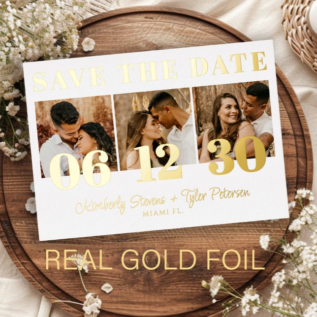 Modern bold date photo wedding save the date foil invitation (Creator Uploaded)
