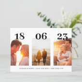 Modern BOLD DATE Three Photo QR CODE Save The Date (Standing Front)