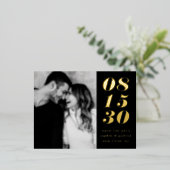 Modern Bold Date Typography Black Save the Date Foil Invitation Postcard (Standing Front)