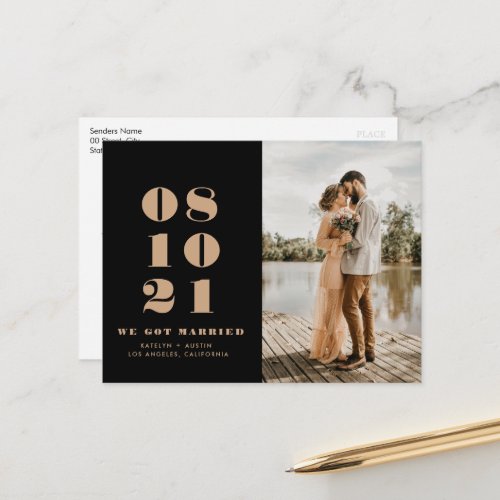 modern bold date wedding announcement postcard