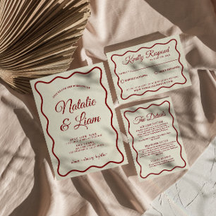 Modern Bold Deep Red Ivory Retro ]Unique Wedding Invitation