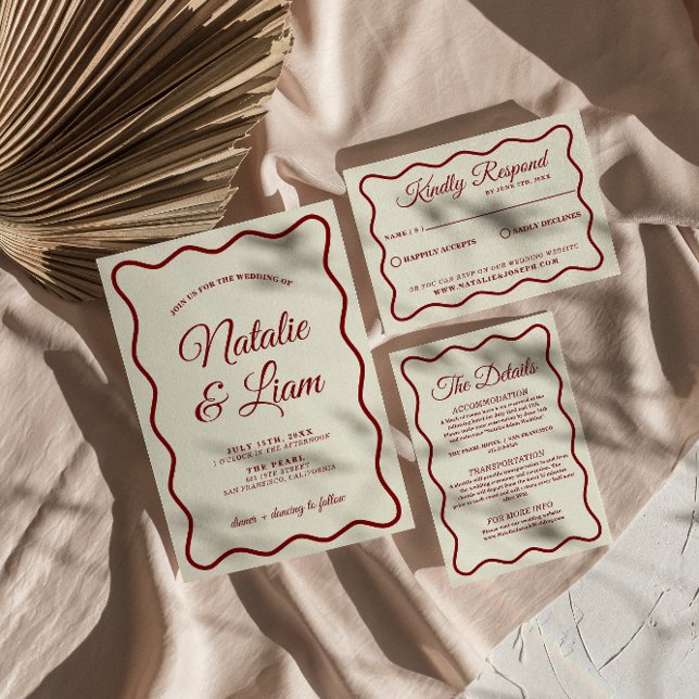Modern Bold Deep Red Ivory Retro ]Unique Wedding Invitation (Creator Uploaded)