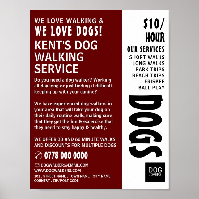 Modern Bold, Dog Walker Service Advertising Poster (Front)