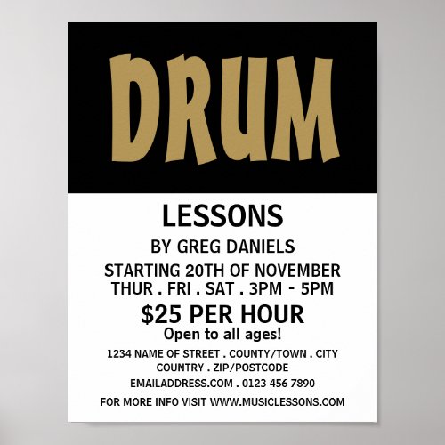 Modern Bold Drum Lessons Advertising Poster
