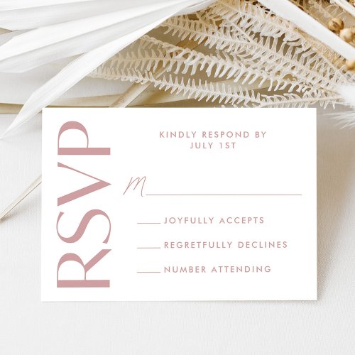 Modern Bold Dusty Rose Typography Wedding RSVP Card