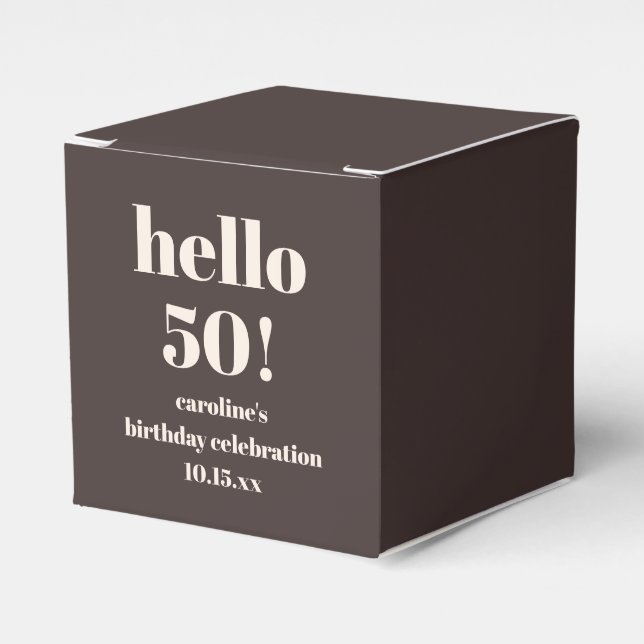Modern Bold Earthy Brown 50th Birthday Custom Favor Boxes (Front Side)