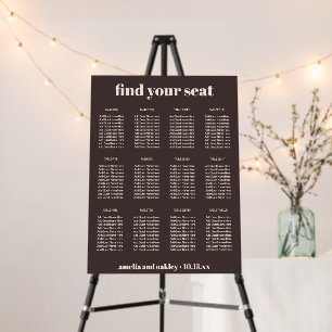 Modern Bold Earthy Brown Wedding Seating Chart Foam Board