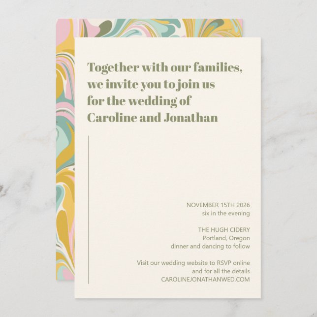 Modern Bold Earthy Pastel Abstract Marble Wedding Invitation (Front/Back)