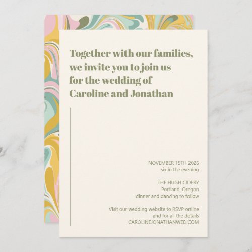 Modern Bold Earthy Pastel Abstract Marble Wedding Invitation