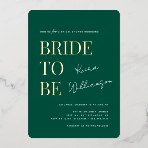 Modern Bold Emerald Green and Gold Bridal Shower Foil Invitation