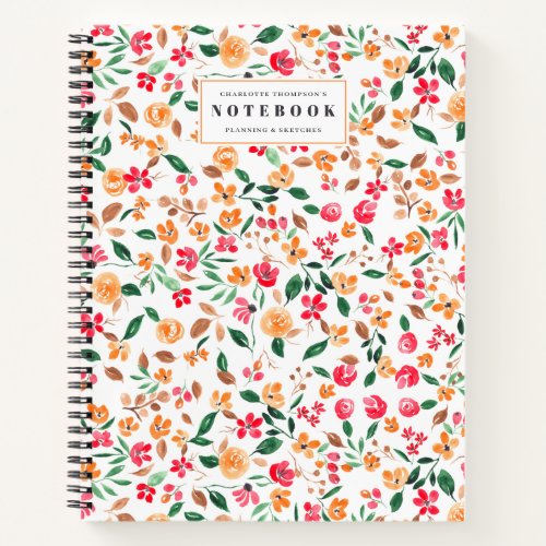 modern bold fall floral watercolor name notebook