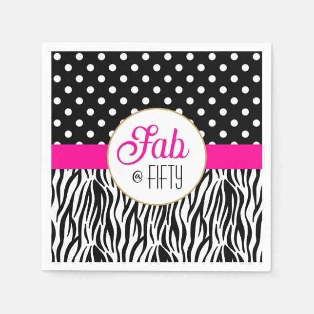 Modern Bold Fifty & Fabulous 50th Birthday Napkins (Front)