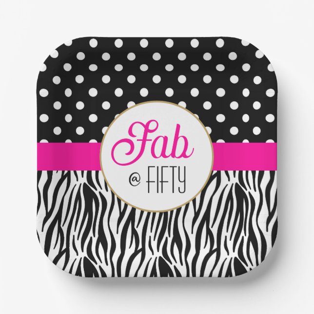 Modern Bold Fifty & Fabulous 50th Birthday Paper Plates (Front)