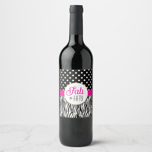 Modern Bold Fifty & Fabulous 50th Birthday Party Wine Label (Front)