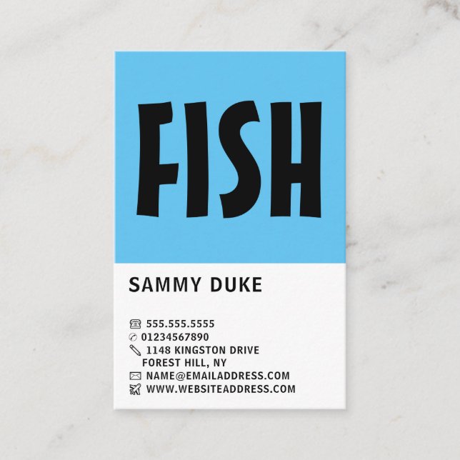 Modern Bold, Fisherman, Fishing Tackle Store Business Card (Front)