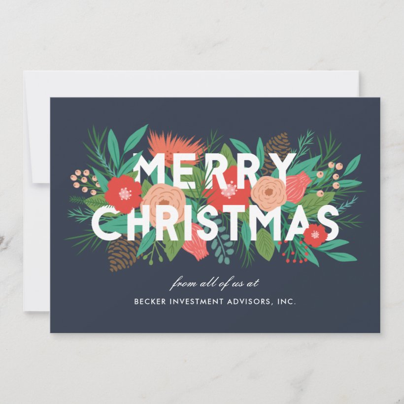 Modern Bold Floral Merry Christmas Corporate Holiday Card