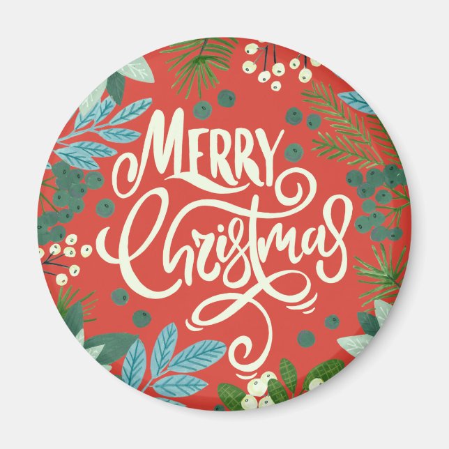 Modern Bold Floral Merry Christmas Magnet (Front)