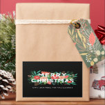 Modern Bold Floral Merry Christmas Name Black Rectangular Sticker<br><div class="desc">These modern styled stickers feature colorful hand drawn winter flowers and other elements over dark background. Typography reading,  "Merry Christmas" in white is layered into the design. Great for Christmas gift labels and more!</div>