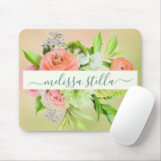 Modern Bold Floral Pink Green | Girly Gift Mouse Pad