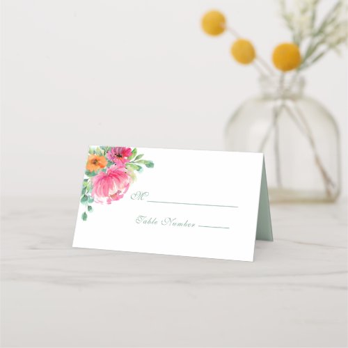 Modern Bold Floral Pink Orange Monogram Wedding   Place Card