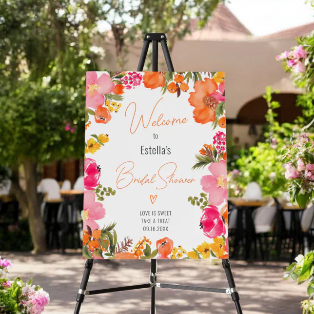 Modern bold flowers script bridal shower welcome foam board | Zazzle