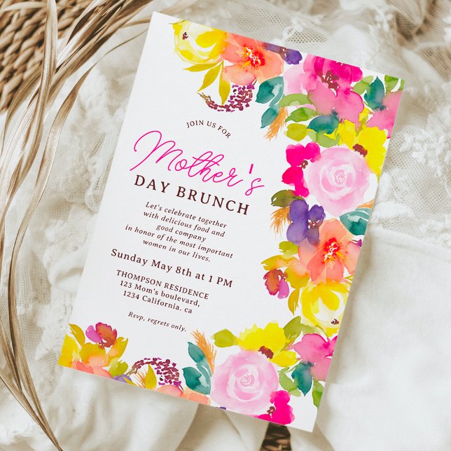 Modern bold flowers script mother's day brunch invitation (Modern bold flowers script mother's day brunch invitation)