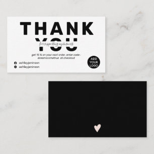 Modern bold font black white order thank you business card