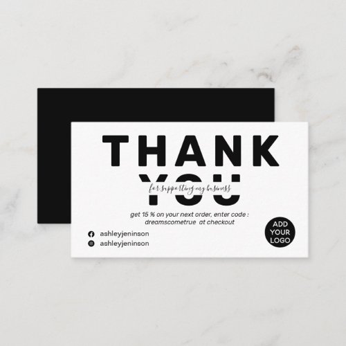 Modern bold font black white order thank you business card