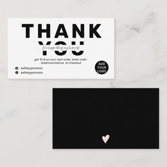 Modern bold font black white order thank you business card (Front/Back)