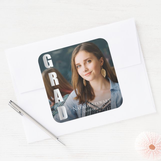 Modern Bold Font Class of 2026 Photo Graduation Square Sticker (Envelope)
