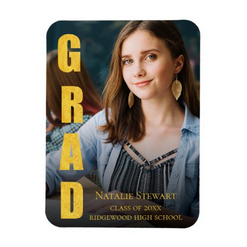 Modern Bold Font Faux Gold Graduation Announcement Magnet