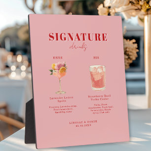 Modern Bold Font His & Hers Drinks Wedding Plaque