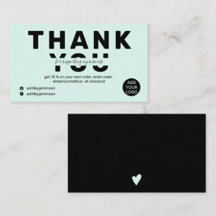 Modern bold font mint teal order thank you business card