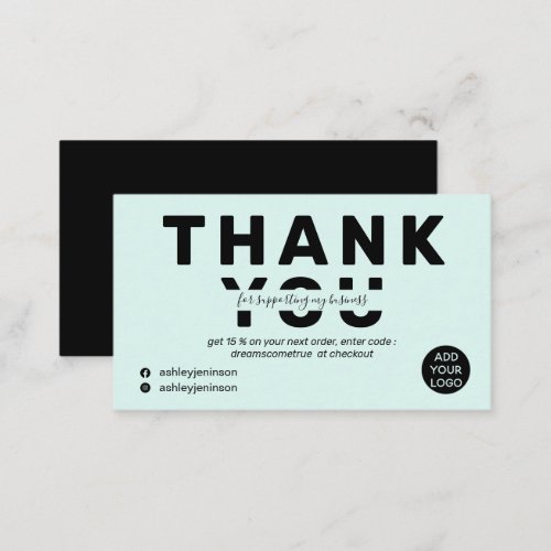 Modern bold font mint teal order thank you business card