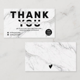 Modern bold font white marble order thank you business card
