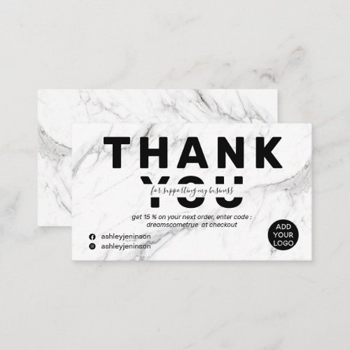Modern bold font white marble order thank you business card