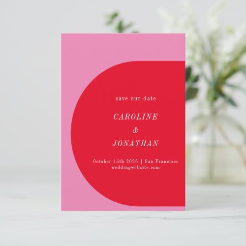 Modern Bold Geometric Bright Pink Red Wedding Save The Date