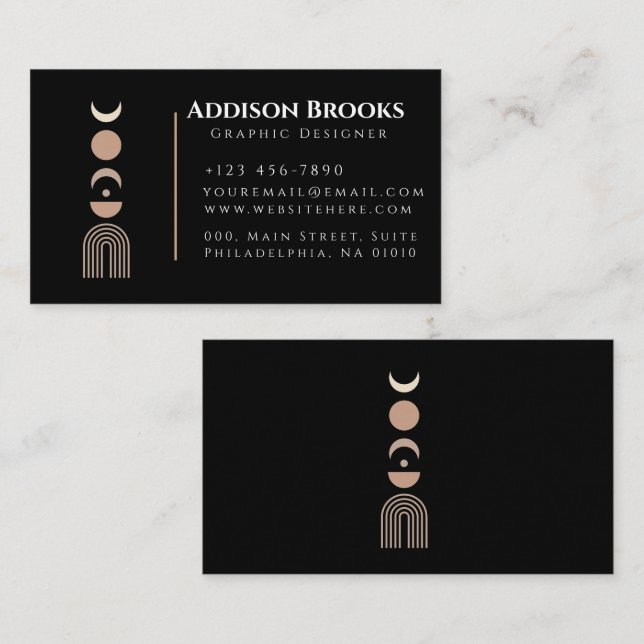 Modern Bold Geometric Moon Phase Stylish Elegant Business Card (Front/Back)