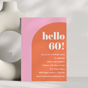 Modern Bold Geometric Pink Orange 60th Birthday Invitation