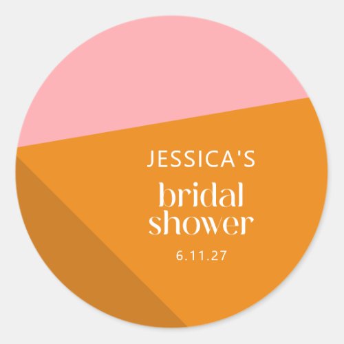Modern Bold Geometric Pink Orange Bridal Shower Classic Round Sticker