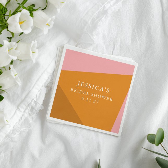 Modern Bold Geometric Pink Orange Bridal Shower Napkins (Creator Uploaded)